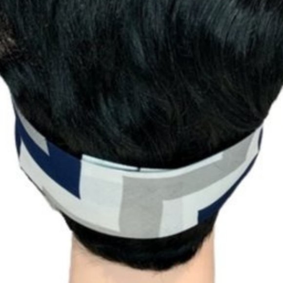Blue, Silver and White Geometric Zig Zag Bandana Tie Headband - Picture 12 of 13